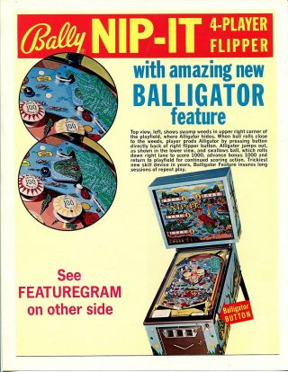 Nip - It Bally Pinball Flyer / Brochure / Ad