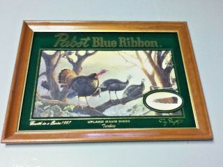 Pabst Blue Ribbon Beer Sign Wall Graphic Upland Game Birds Turkey 4th 1997 Oa5