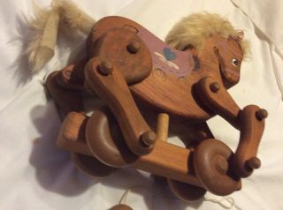 Michaud Toys Hand Crafted Vintage Wood Pink Horse Pull Toy Canada