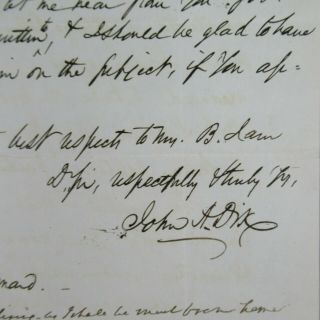 John Adams Dix Autographed Letter Civil War Maj.  General,  Sec 