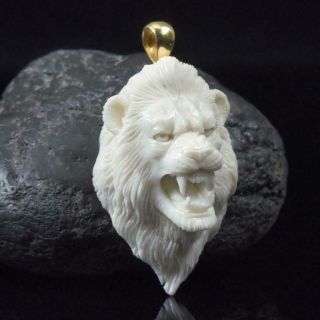 Lion Head Moose Antler Cabochon Art Carving Sculpture Pendant Handmade 14.  76 G