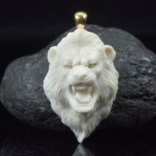 Lion Head Moose Antler Cabochon Art Carving Sculpture Pendant Handmade 14.  76 g 3