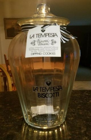 Antique La Tempesta Biscotti Toscani Hand Blown Fluted Glass Cookie Jar Rare