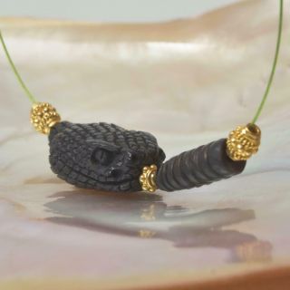 Rattle Snake Head & Tail Bead Buffalo Horn Carving For Bracelet Necklace 3.  35 G