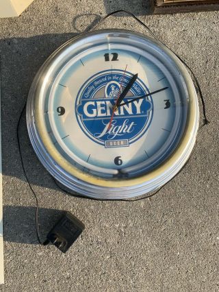 Genesee Genny Light Beer Neon Wall Clock - Two Color Neon - Vintage Beer Clock