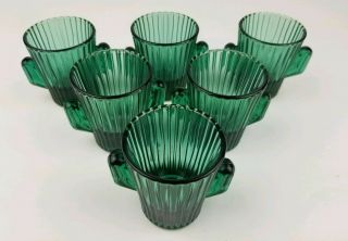 Vintage Barware Libbey Green Cactus Shot Glasses Dip Ribbed Cups Set Of 6