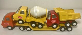 Vintage Tonka Cement Mixer Dump Truck & Car Carrier Pressed Metal Yellow & Red