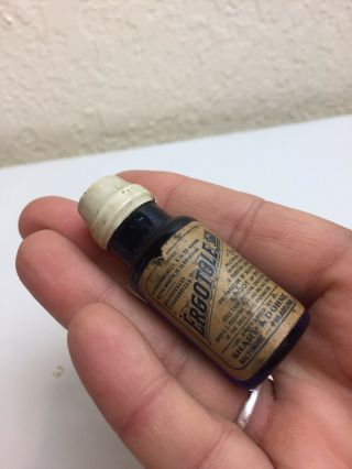 Sample size Ergotole OBGYN Vintage Antique Cobalt Blue Medicine Bottle 3