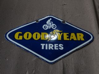 Porcelain Good Year Tires Double Sided Enamel Sign 30 " X 18 " Inches