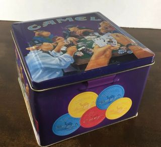 1994 Joe Camel Collectible Poker Set Tin Box Cards & Chips Never Open