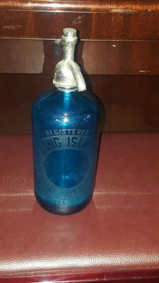 Rare Vintage Seltzer Bottle Long Island B.  S.  S.  62 Blue