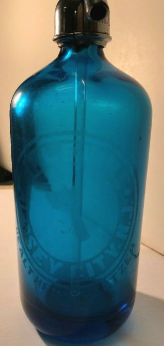 Vintage/antique Seltzer Bottle Blue Czechoslovakia Levine Jersey City,  Nj