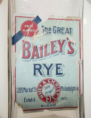 Bailey ' s Whiskey Bottle with Paper Label from Philadelphia 3