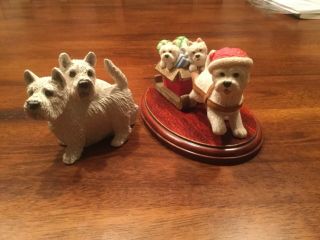 Peakdale White Westie Christmas Sleigh Figurine And Little Critters 2 Pups