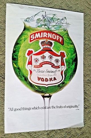Smirnoff Vodka Poster Advertisement " Creme De Menthe,  Shattered Ice " 13 " X 20 "