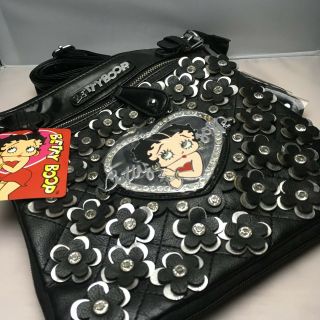 Nwt Betty Boop Crossbody Black Faux Leather Purse With Rhinestones,  Collectable