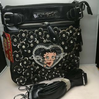 NWT Betty Boop Crossbody Black Faux Leather Purse with Rhinestones,  Collectable 3