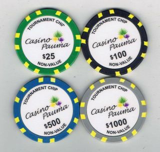 Set Of 4 Casino Pauma Tournament Casino Chips - Great Ncv Set From California