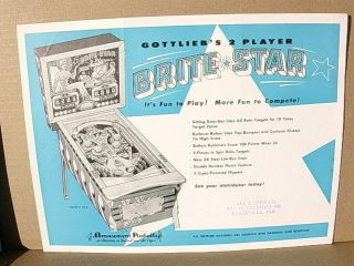 1958 Gottlieb Brite Star Pinball Advertising Flyer