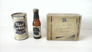 Rare Vintage Pabst Blue Ribbon Beer Mini Can And Bottle 4 " Advertising