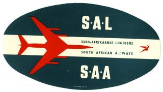 S.  A.  L.  South African Airways Vintage Luggage Label