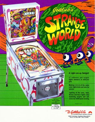 Strange World Pinball Flyer Nos Promo Fantasy Sci - Fi Art Gottlieb 1978