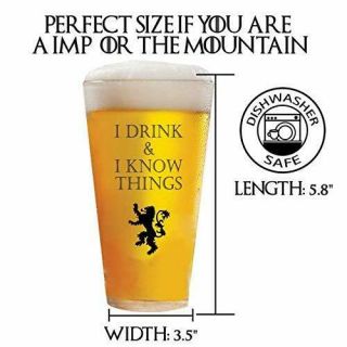 I Drink and I Know Things 17 oz Beer Glass,  Hand Of The King Bottle Opener 5