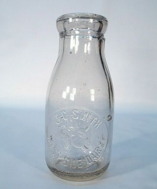 Atlantic City Nj J.  C.  Smith West Side Dairy Pint Older Style Milk Bottle