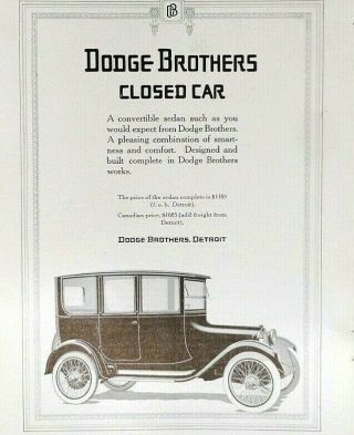 1916 Dodge Brothers Print Ad - Closed Car Convertible Sedan - Dec 1916