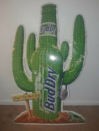 Vintage 1993 Large 36 " Budweiser Bud Dry Beer Cactus Metal Tacker Sign