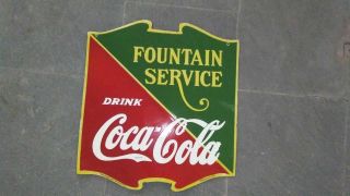 Porcelain Coca Cola Fountain Service Enamel Sign Size 22.  5 " X 25 " Inch