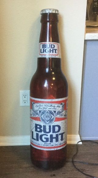 Vintage Anheuser Busch Budweiser Bud Light Lighted Beer Bottle Bar Sign 36 " Tall
