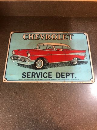 Chevrolet Service Department.  1957 Bel Air 11 X 17 Metal Sign