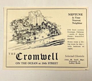 1940 Vintage Print Ad The Cromwell Hotel Florida Select Clientele Ocean