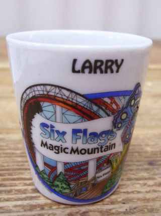 Larry Name Six Flags Magic Mountain Shot Glass Bar Barware Amusement Park Ride