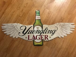 Yuengling Lager Winged Beer Bottle Tin Metal Sign Over 3 Feet Long
