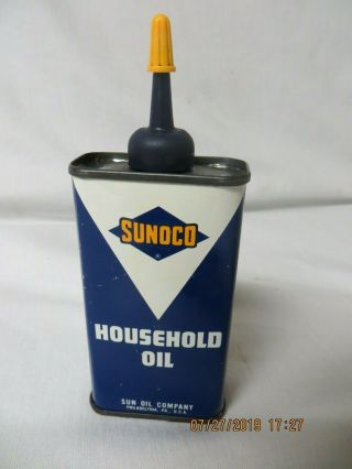 Vtg 1960s Sunoco Household Sun Oil 4 Oz Can Handy Oiler Tin W/ Gas Pump Graphic