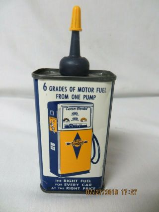 Vtg 1960s SUNOCO Household Sun Oil 4 Oz Can Handy Oiler Tin w/ Gas Pump Graphic 2