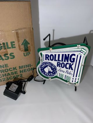 Rare Rolling Rock Mini - Steeplechase Neon Sign Window Sign 8.  5 Inches Usa