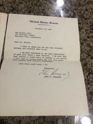 Senator John F Kennedy Typed Letter