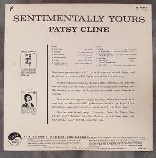 Sentimentally Yours PATSY CLINE Vintage 60s LP Record Album DECCA Stereo DL74282 2