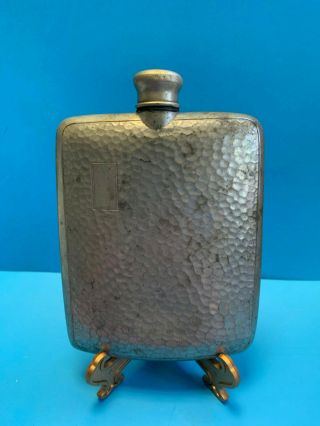 Old Vtg Collectible E.  & J.  B Hammered Pewter? Initial Plate Hip Pocket Flask