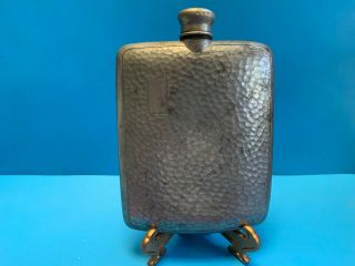 Old Vtg Collectible E.  & J.  B Hammered Pewter? Initial Plate Hip Pocket Flask 2