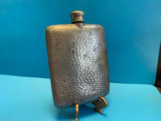 Old Vtg Collectible E.  & J.  B Hammered Pewter? Initial Plate Hip Pocket Flask 3