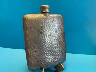 Old Vtg Collectible E.  & J.  B Hammered Pewter? Initial Plate Hip Pocket Flask 4