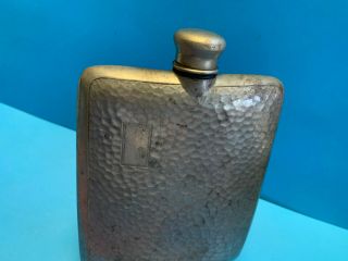 Old Vtg Collectible E.  & J.  B Hammered Pewter? Initial Plate Hip Pocket Flask 5