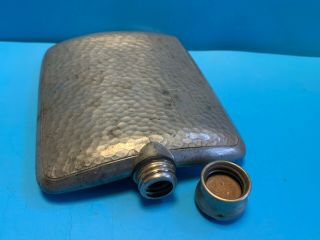 Old Vtg Collectible E.  & J.  B Hammered Pewter? Initial Plate Hip Pocket Flask 8