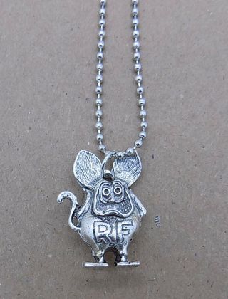 Rat Fink Silver Pewter Charm Necklace Ed Big Daddy Roth Figure Pendant