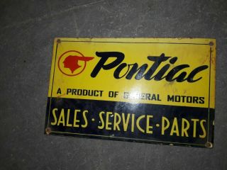 Porcelain Pontiac Sales - Service Enamel Sign Size 12 " X 8 " Inches.