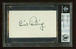 Linus Pauling Signed Card Bas Authenticated Nobel Prize Winning Scientist